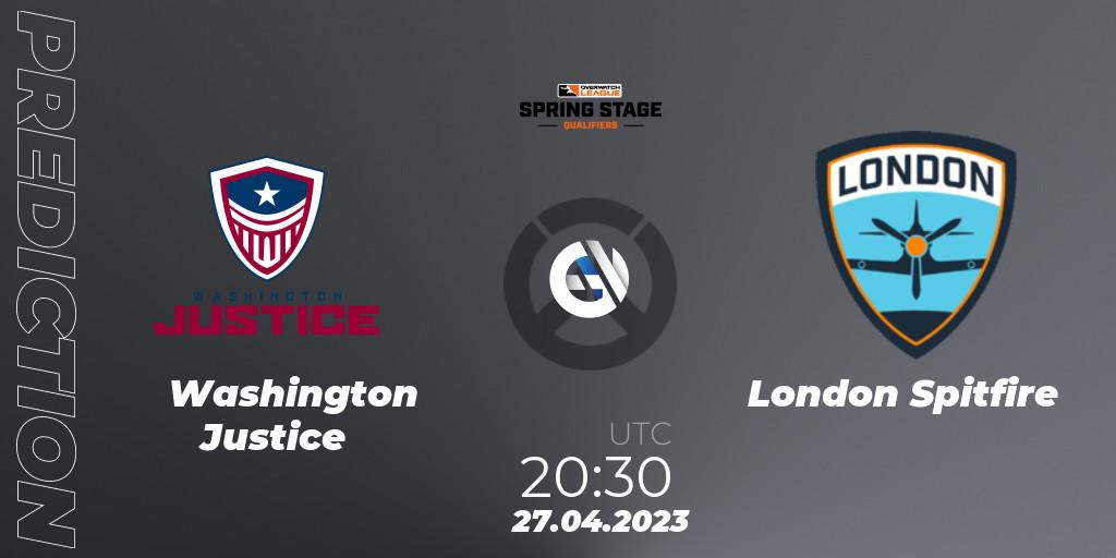 Prognose für das Spiel Washington Justice VS London Spitfire. 27.04.23. Overwatch - OWL Stage Qualifiers Spring 2023 West