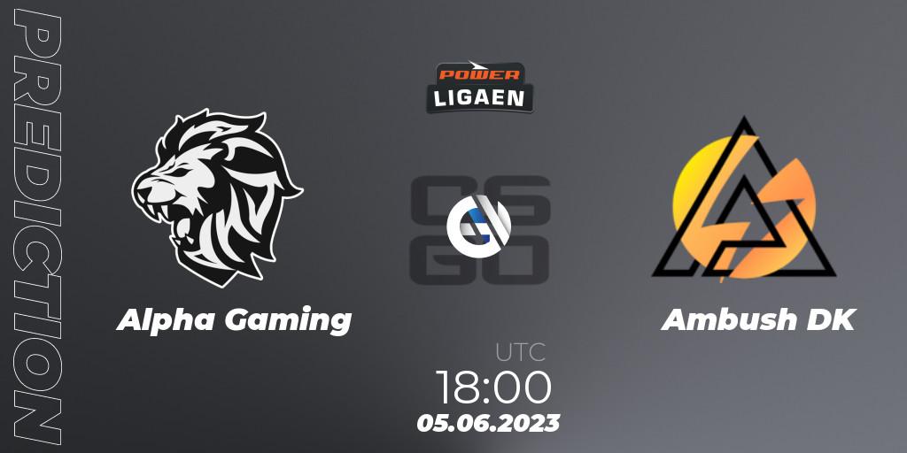 Prognose für das Spiel Alpha Gaming VS Ambush. 05.06.2023 at 16:00. Counter-Strike (CS2) - Dust2.dk Ligaen Season 23