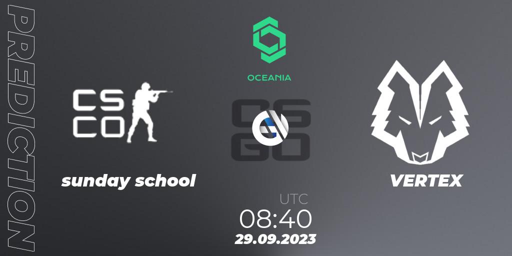 Prognose für das Spiel sunday school VS VERTEX. 29.09.23. CS2 (CS:GO) - CCT Oceania Series #2
