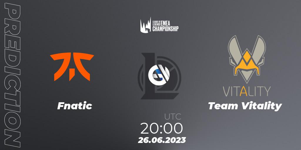 Prognose für das Spiel Fnatic VS Team Vitality. 26.06.23. LoL - LEC Summer 2023 - Regular Season