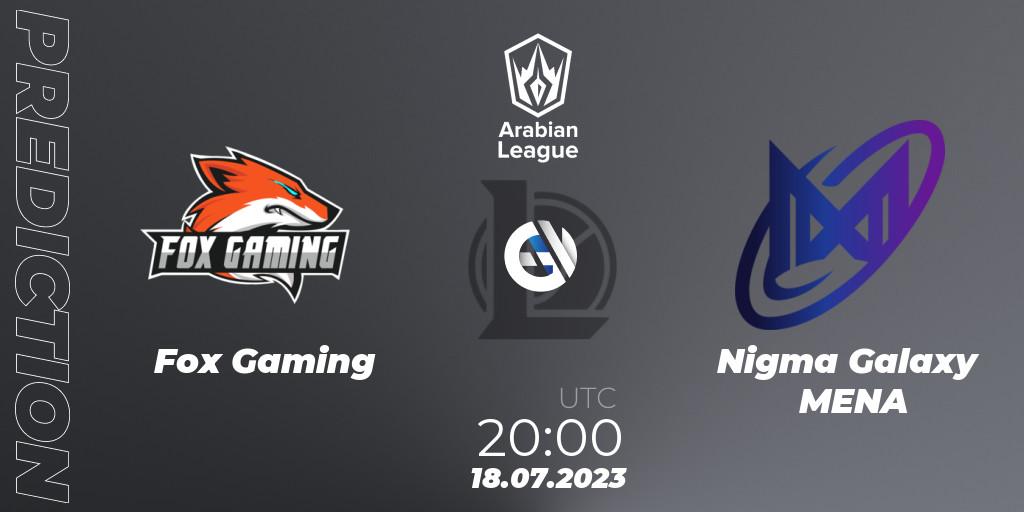 Prognose für das Spiel Fox Gaming VS Nigma Galaxy MENA. 18.07.23. LoL - Arabian League Summer 2023 - Group Stage