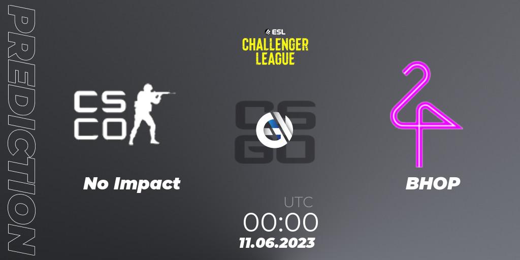 Prognose für das Spiel No Impact VS BHOP. 11.06.23. CS2 (CS:GO) - ESL Challenger League Season 45 Relegation: North America