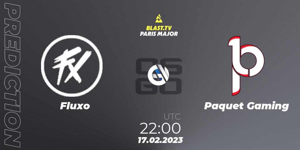 Prognose für das Spiel Fluxo VS Paquetá Gaming. 17.02.2023 at 22:30. Counter-Strike (CS2) - BLAST.tv Paris Major 2023 South America RMR Closed Qualifier