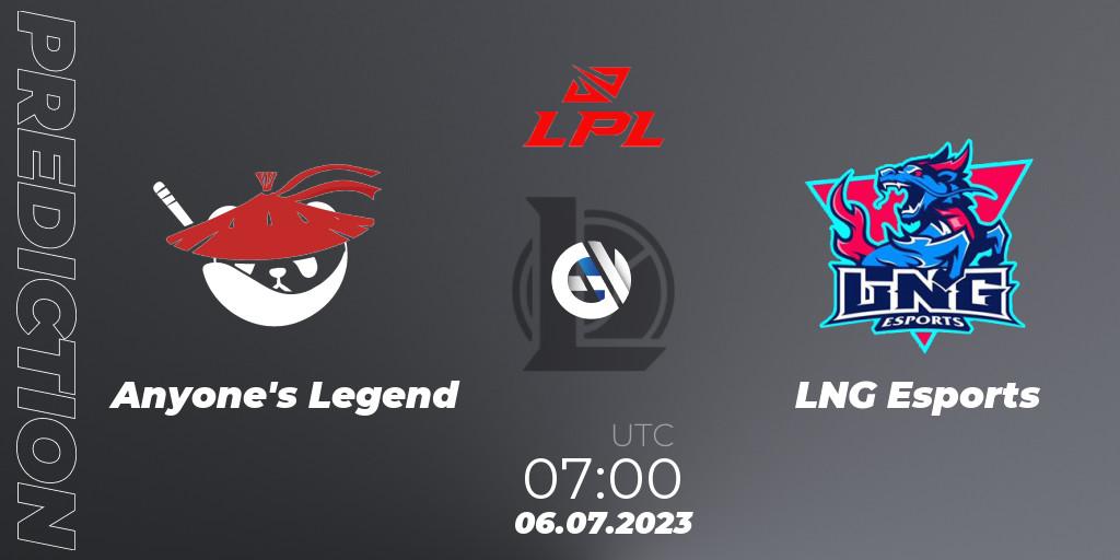 Prognose für das Spiel Anyone's Legend VS LNG Esports. 06.07.23. LoL - LPL Summer 2023 Regular Season