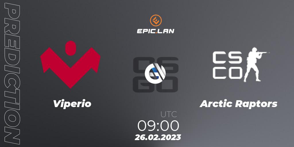 Prognose für das Spiel Viperio VS Arctic Raptors. 26.02.2023 at 09:00. Counter-Strike (CS2) - EPIC.LAN 38