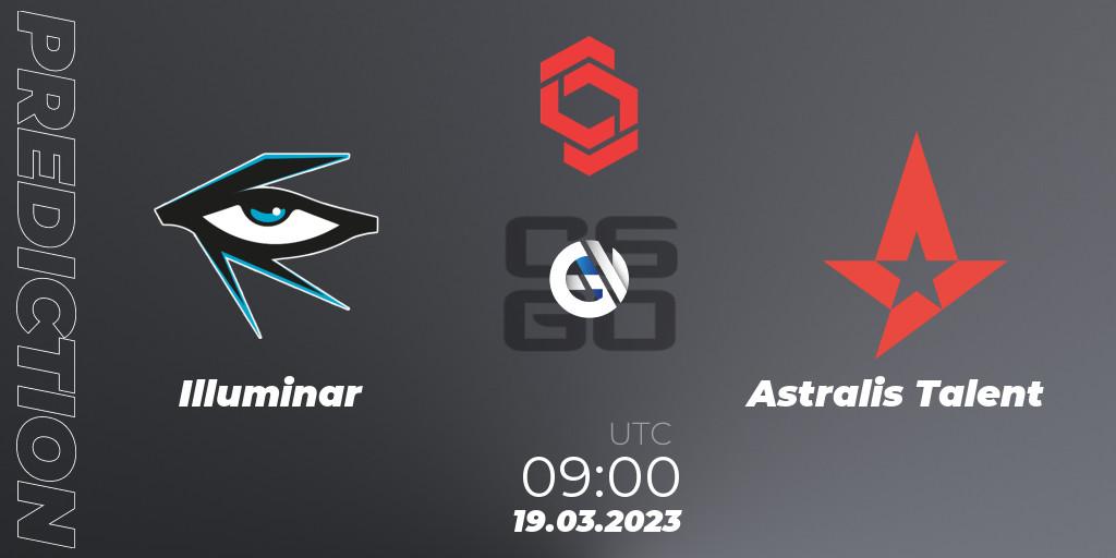 Prognose für das Spiel Illuminar VS Astralis Talent. 19.03.2023 at 09:00. Counter-Strike (CS2) - CCT Central Europe Series #5