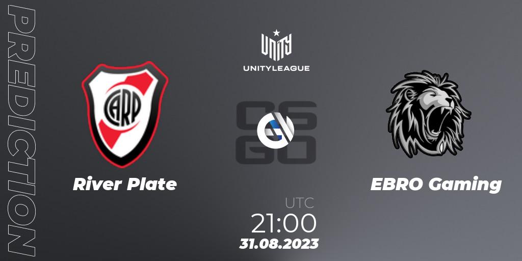 Prognose für das Spiel River Plate VS EBRO Gaming. 31.08.2023 at 21:00. Counter-Strike (CS2) - LVP Unity League Argentina 2023