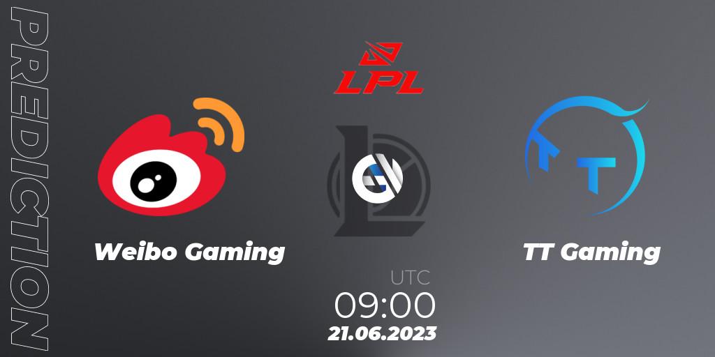 Prognose für das Spiel Weibo Gaming VS TT Gaming. 21.06.23. LoL - LPL Summer 2023 Regular Season