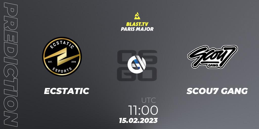 Prognose für das Spiel ECSTATIC VS SCOU7 GANG. 15.02.23. CS2 (CS:GO) - BLAST.tv Paris Major 2023 Europe RMR Open Qualifier 2