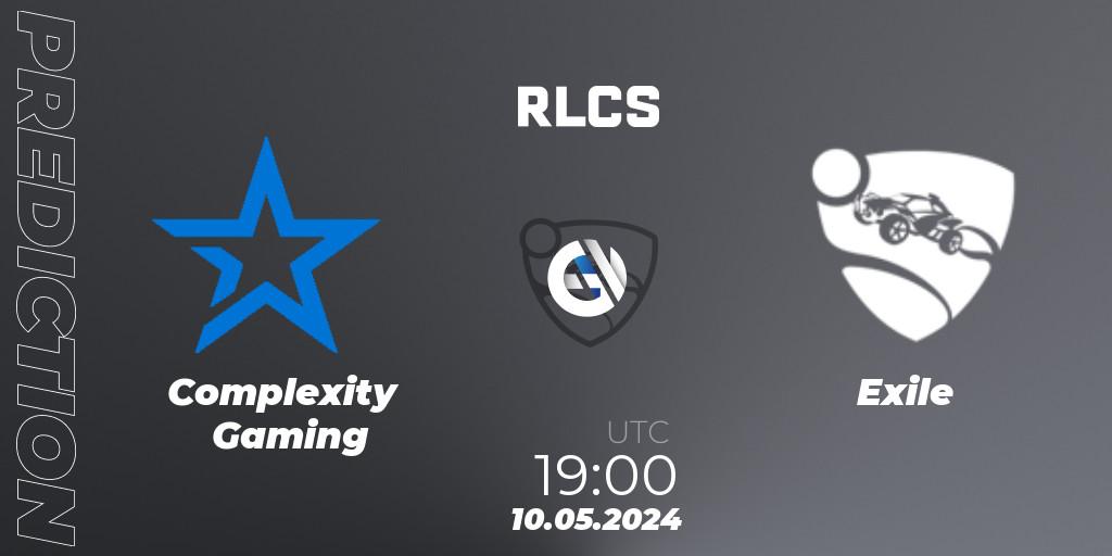 Prognose für das Spiel Complexity Gaming VS Exile. 10.05.2024 at 19:00. Rocket League - RLCS 2024 - Major 2: SAM Open Qualifier 5