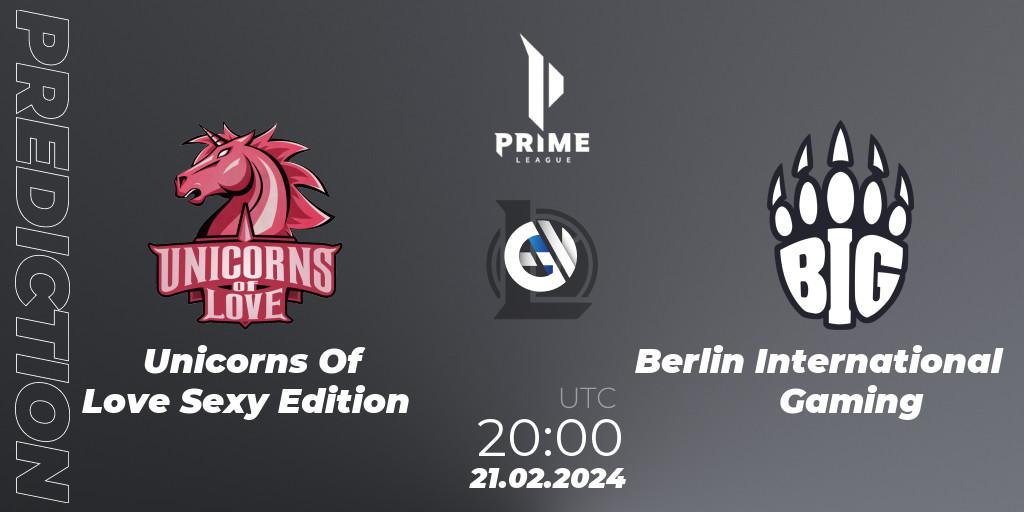 Prognose für das Spiel Unicorns Of Love Sexy Edition VS Berlin International Gaming. 21.02.24. LoL - Prime League Spring 2024 - Group Stage