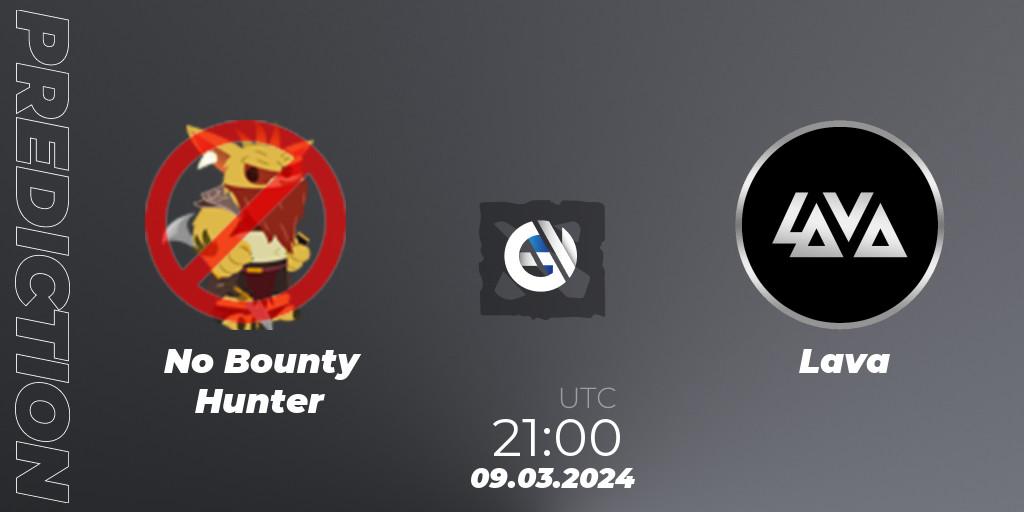 Prognose für das Spiel No Bounty Hunter VS Lava. 09.03.24. Dota 2 - Maincard Unmatched - March