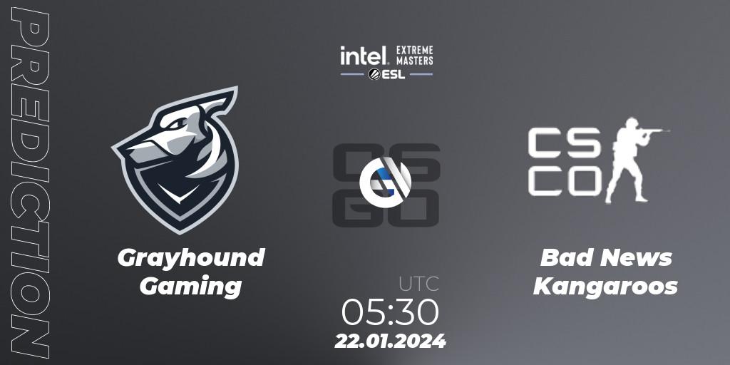 Prognose für das Spiel Grayhound Gaming VS Bad News KangaroosN. 22.01.24. CS2 (CS:GO) - Intel Extreme Masters China 2024: Oceanic Closed Qualifier