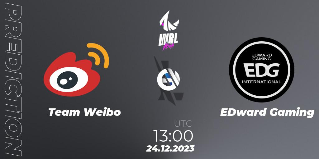 Prognose für das Spiel Team Weibo VS EDward Gaming. 24.12.2023 at 13:00. Wild Rift - WRL Asia 2023 - Season 2 - Regular Season