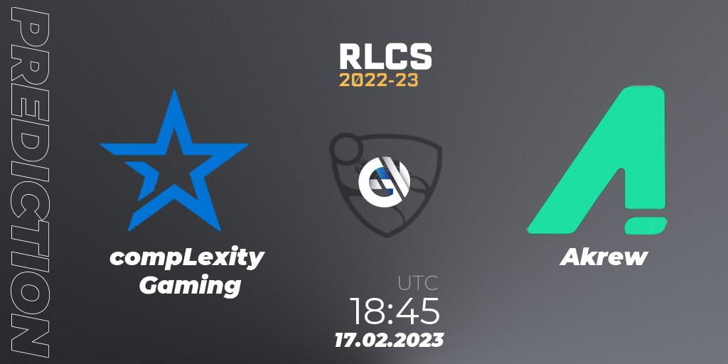 Prognose für das Spiel compLexity Gaming VS Akrew. 17.02.23. Rocket League - RLCS 2022-23 - Winter: North America Regional 2 - Winter Cup
