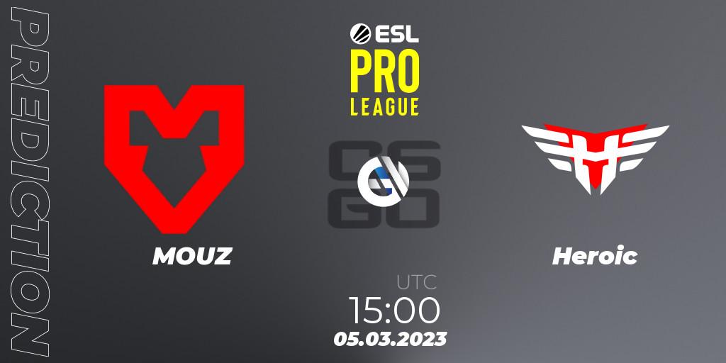 Prognose für das Spiel MOUZ VS Heroic. 05.03.2023 at 15:50. Counter-Strike (CS2) - ESL Pro League Season 17