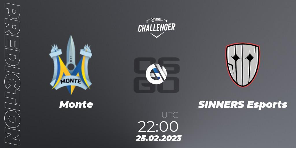 Prognose für das Spiel Monte VS SINNERS Esports. 25.02.2023 at 22:00. Counter-Strike (CS2) - ESL Challenger Melbourne 2023 Europe Open Qualifier