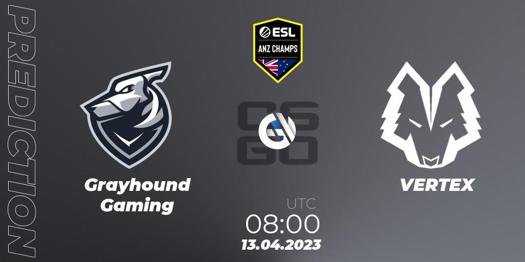 Prognose für das Spiel Grayhound Gaming VS VERTEX. 13.04.23. CS2 (CS:GO) - ESL ANZ Champs Season 16