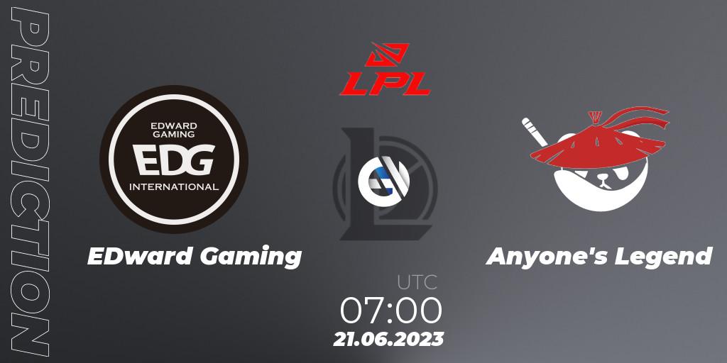 Prognose für das Spiel EDward Gaming VS Anyone's Legend. 21.06.23. LoL - LPL Summer 2023 Regular Season