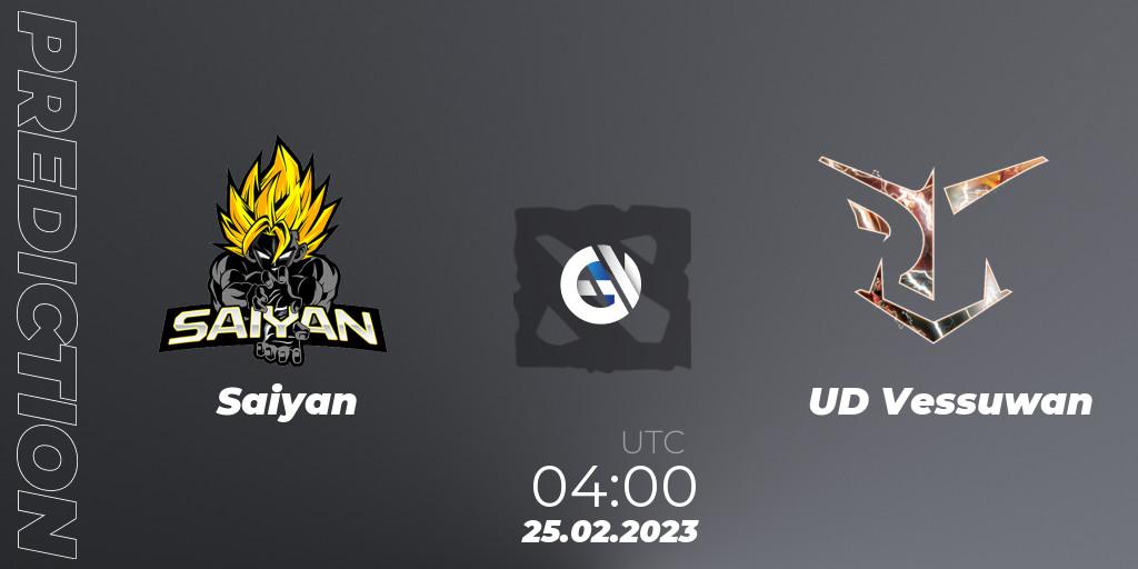 Prognose für das Spiel Saiyan VS UD Vessuwan. 25.02.23. Dota 2 - GGWP Dragon Series 1