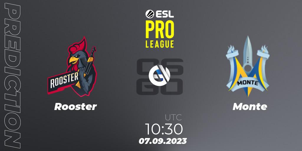 Prognose für das Spiel Rooster VS Monte. 07.09.2023 at 10:30. Counter-Strike (CS2) - ESL Pro League Season 18