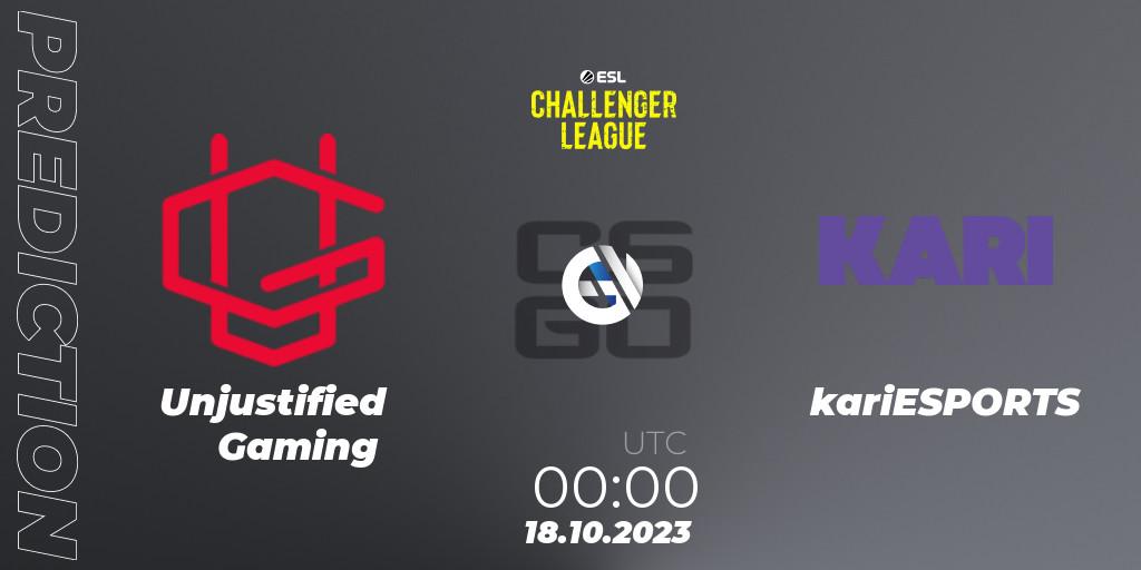Prognose für das Spiel Unjustified Gaming VS kariESPORTS. 08.11.23. CS2 (CS:GO) - ESL Challenger League Season 46: North America