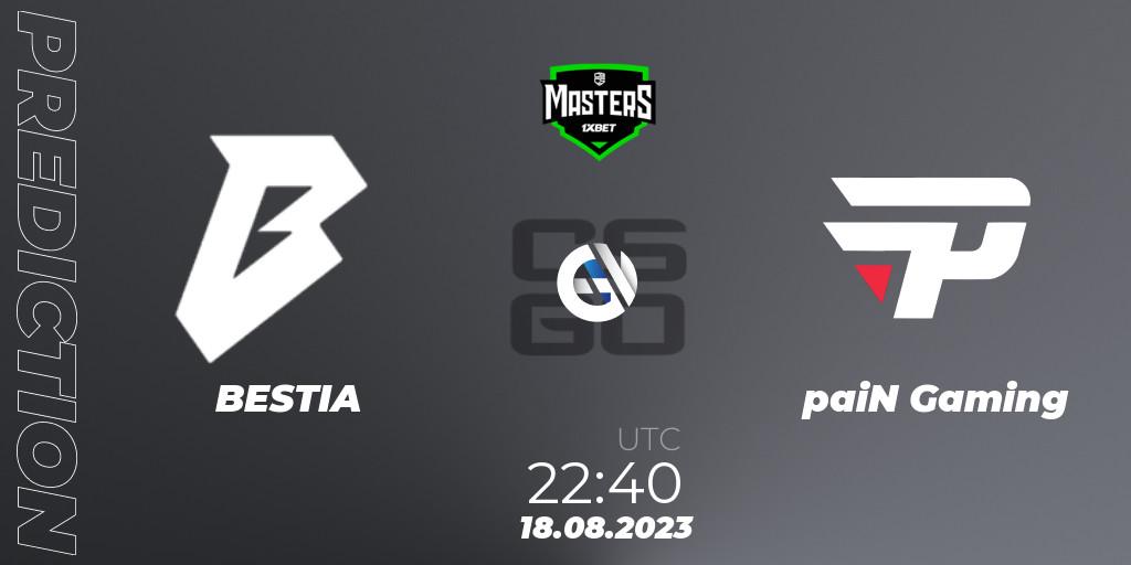 Prognose für das Spiel BESTIA VS paiN Gaming. 18.08.2023 at 22:45. Counter-Strike (CS2) - CBCS 2023 Masters