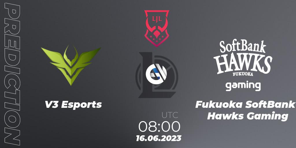 Prognose für das Spiel V3 Esports VS Fukuoka SoftBank Hawks Gaming. 16.06.23. LoL - LJL Summer 2023