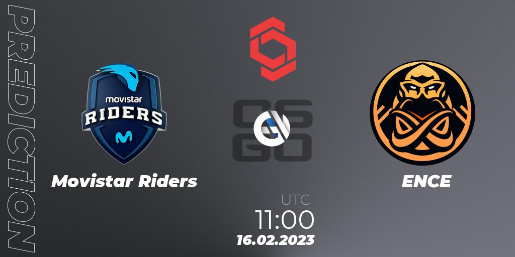 Prognose für das Spiel Movistar Riders VS ENCE. 16.02.2023 at 20:35. Counter-Strike (CS2) - CCT Central Europe Series Finals #1
