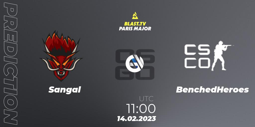 Prognose für das Spiel Sangal VS BenchedHeroes. 14.02.2023 at 11:10. Counter-Strike (CS2) - BLAST.tv Paris Major 2023 Europe RMR Open Qualifier
