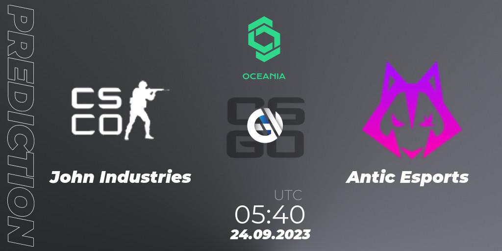 Prognose für das Spiel John Industries VS Antic Esports. 24.09.2023 at 05:40. Counter-Strike (CS2) - CCT Oceania Series #2