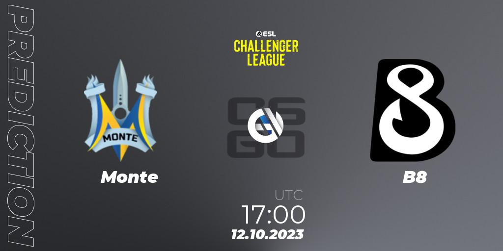 Prognose für das Spiel Monte VS B8. 26.10.2023 at 09:00. Counter-Strike (CS2) - ESL Challenger League Season 46: Europe