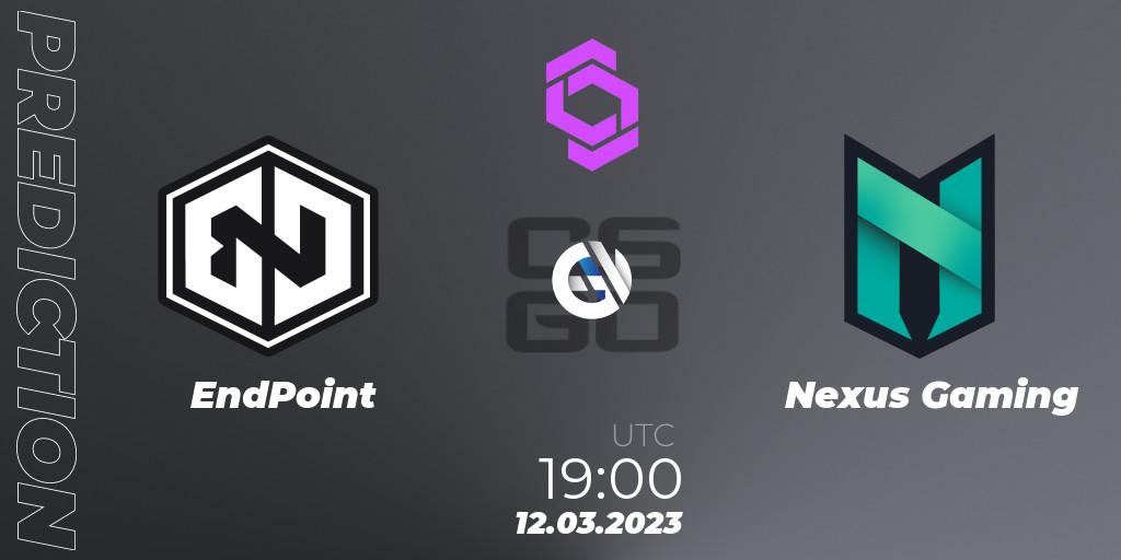 Prognose für das Spiel EndPoint VS Nexus Gaming. 12.03.23. CS2 (CS:GO) - CCT West Europe Series #2