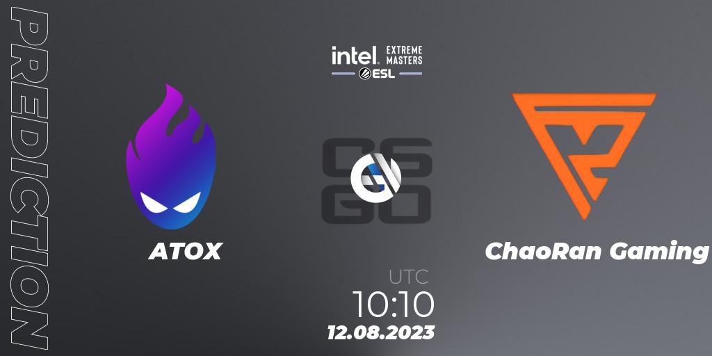Prognose für das Spiel ATOX VS ChaoRan Gaming. 12.08.2023 at 10:10. Counter-Strike (CS2) - IEM Sydney 2023 Asia Open Qualifier 2