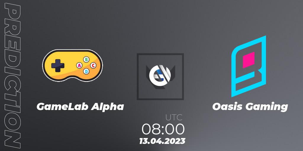 Prognose für das Spiel GameLab Alpha VS Oasis Gaming. 13.04.23. VALORANT - VALORANT Challengers 2023: Philippines Split 2 - Group stage