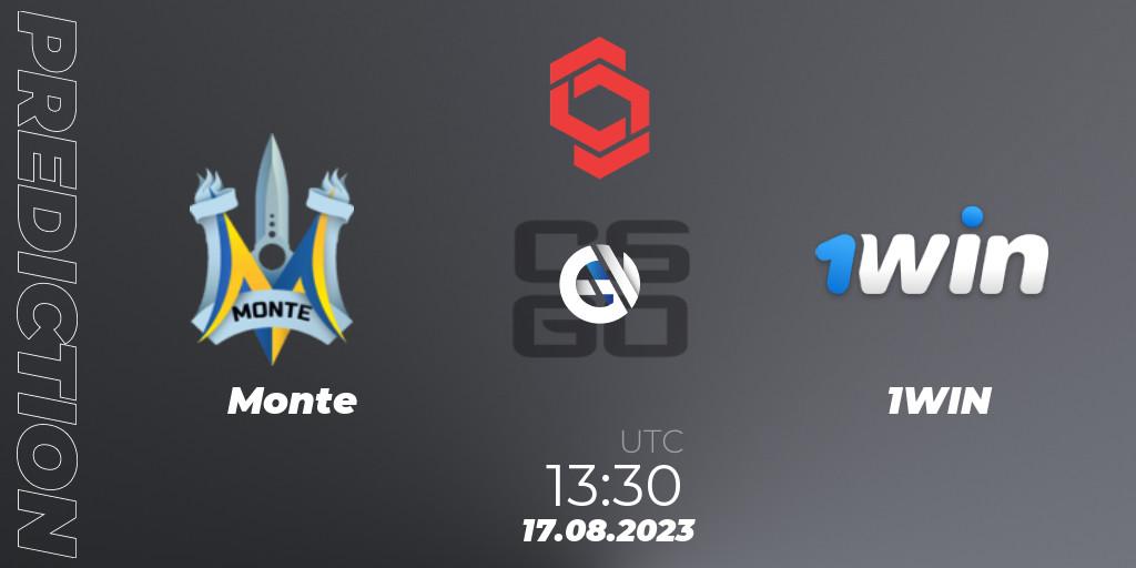 Prognose für das Spiel Monte VS 1WIN. 17.08.2023 at 13:30. Counter-Strike (CS2) - CCT Central Europe Series #7