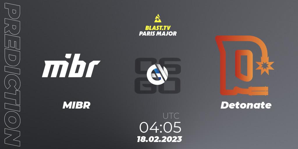 Prognose für das Spiel MIBR VS Detonate. 18.02.23. CS2 (CS:GO) - BLAST.tv Paris Major 2023 North America RMR Closed Qualifier