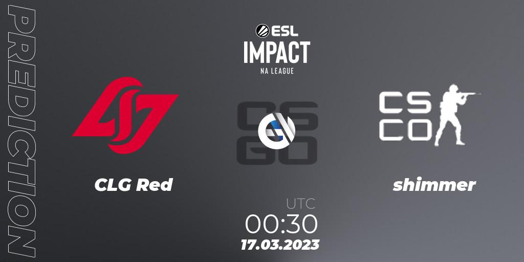 Prognose für das Spiel CLG Red VS shimmer. 17.03.23. CS2 (CS:GO) - ESL Impact League Season 3: North American Division