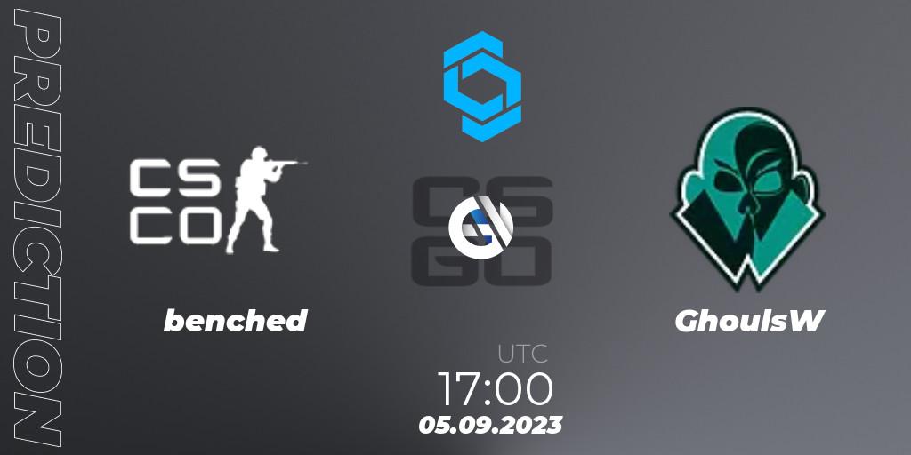 Prognose für das Spiel benched VS GhoulsW. 05.09.2023 at 17:00. Counter-Strike (CS2) - CCT East Europe Series #2: Closed Qualifier