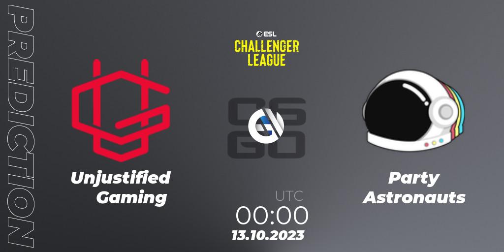 Prognose für das Spiel Unjustified Gaming VS Party Astronauts. 13.10.2023 at 00:00. Counter-Strike (CS2) - ESL Challenger League Season 46: North America