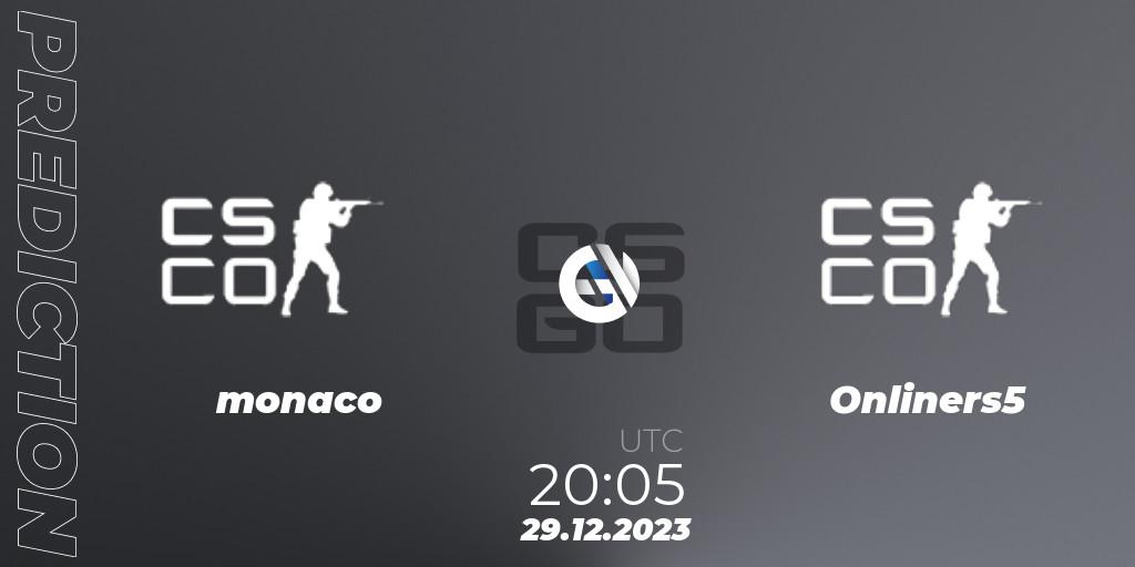 Prognose für das Spiel monaco VS onliners5. 29.12.2023 at 20:05. Counter-Strike (CS2) - Esportal Hälsokampen
