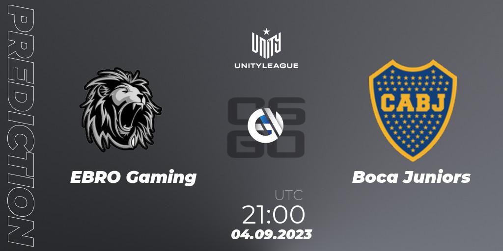 Prognose für das Spiel EBRO Gaming VS Boca Juniors. 04.09.2023 at 21:00. Counter-Strike (CS2) - LVP Unity League Argentina 2023