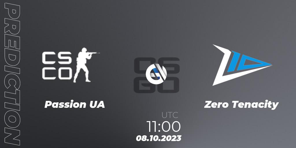 Prognose für das Spiel Passion UA VS Zero Tenacity. 08.10.2023 at 11:00. Counter-Strike (CS2) - A1 Gaming League Season 7