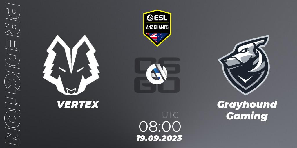 Prognose für das Spiel VERTEX VS Grayhound Gaming. 19.09.23. CS2 (CS:GO) - ESL ANZ Champs Season 17