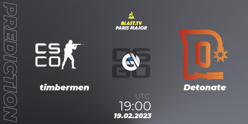 Prognose für das Spiel timbermen VS Detonate. 19.02.23. CS2 (CS:GO) - BLAST.tv Paris Major 2023 North America RMR Closed Qualifier