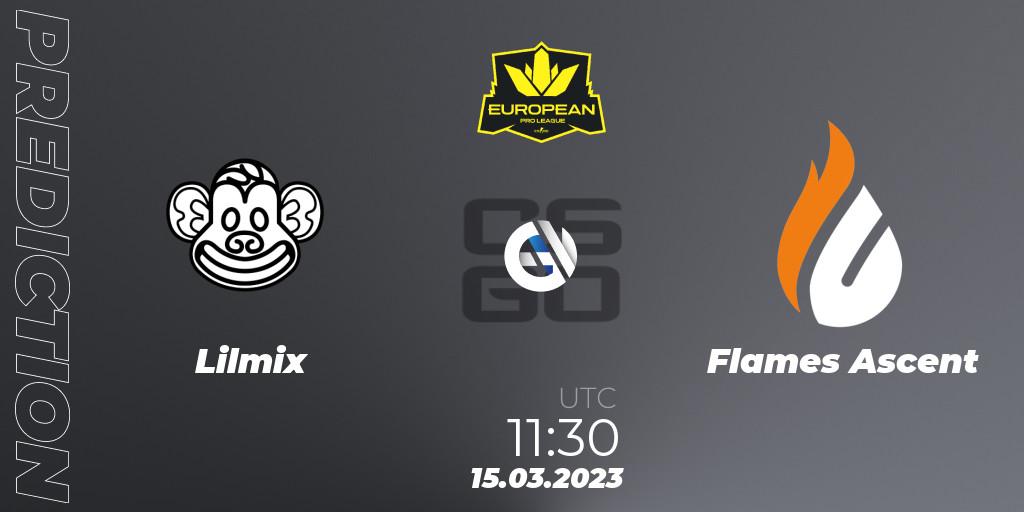 Prognose für das Spiel Lilmix VS Flames Ascent. 15.03.23. CS2 (CS:GO) - European Pro League Season 7: Division 2