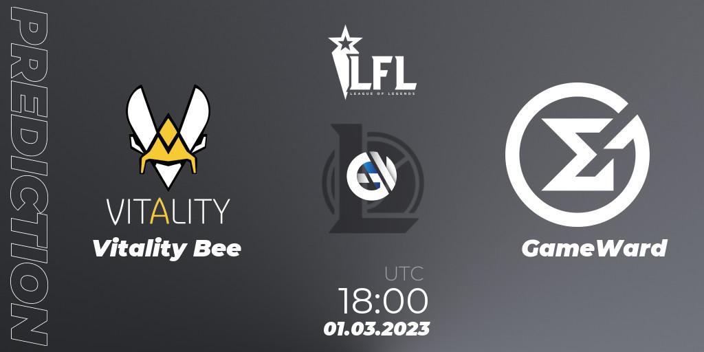 Prognose für das Spiel Vitality Bee VS GameWard. 01.03.2023 at 18:00. LoL - LFL Spring 2023 - Group Stage
