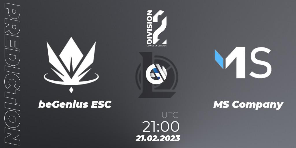 Prognose für das Spiel beGenius ESC VS MS Company. 21.02.23. LoL - LFL Division 2 Spring 2023 - Group Stage