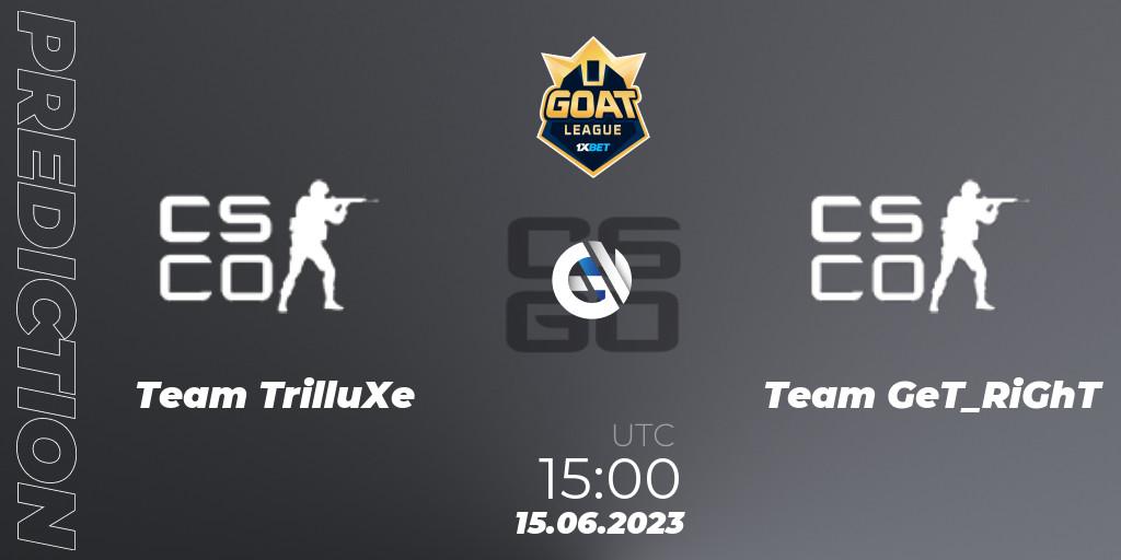 Prognose für das Spiel Team TrilluXe VS Team GeT_RiGhT. 15.06.2023 at 15:00. Counter-Strike (CS2) - 1xBet GOAT League 2023 Summer VACation