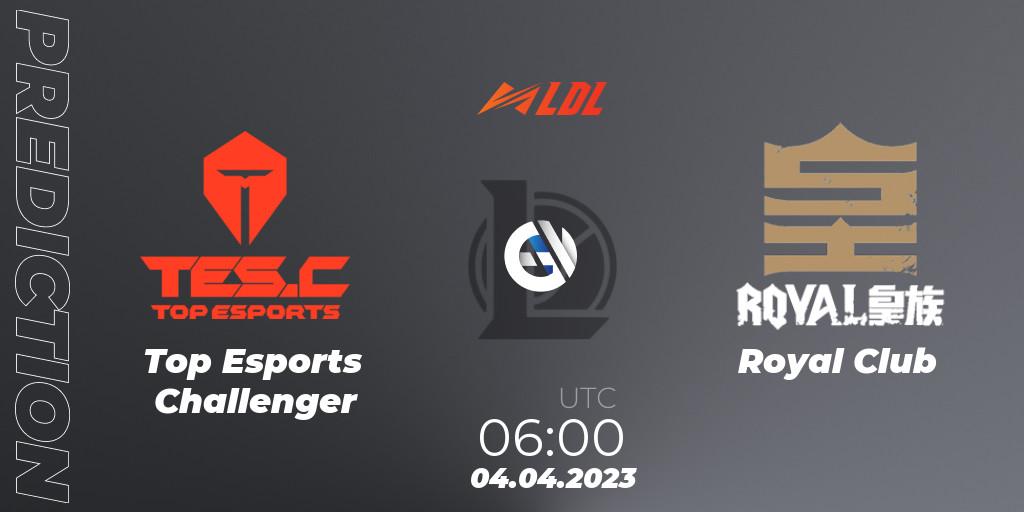 Prognose für das Spiel Top Esports Challenger VS Royal Club. 04.04.2023 at 06:00. LoL - LDL 2023 - Regular Season